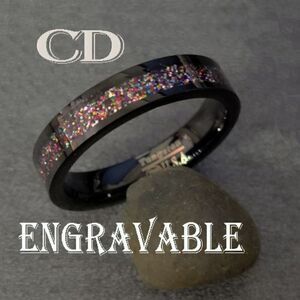 Personalized Engraved Men's Purple and Red Opal Tungsten Wedding Ring Band
